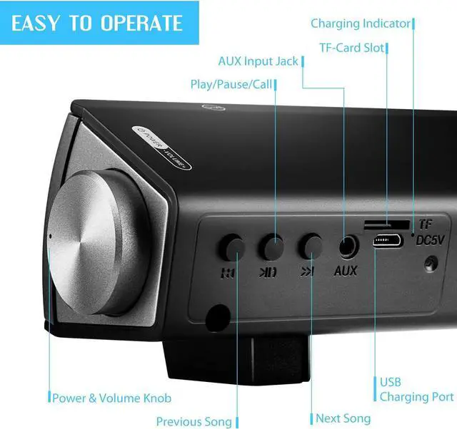 Alt view image 7 of 7 - Sound Bar TV Soundbar Wired and Wireless Bluetooth Home Theater TV Speaker, Surround Sound Bar for TV, PC, Cellphone