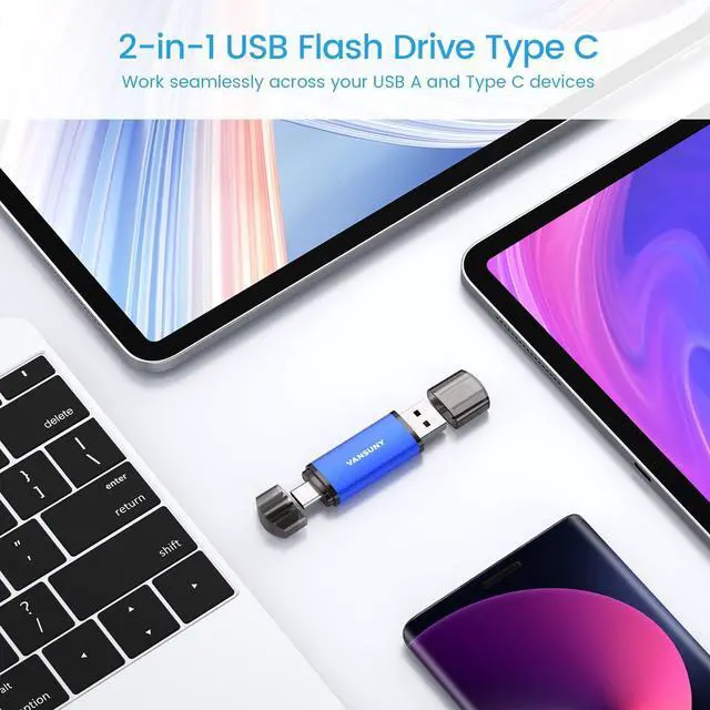 Alt view image 3 of 7 - 64GB 5 Pack USB Type-C Flash Drives 2-in-1 Dual Flash Drive USB A + USB C OTG Flash Drive for Android Smartphone Tablet Computer Laptop (Blue)