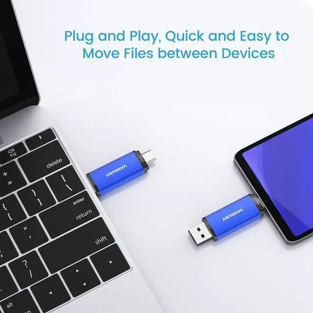 Alt view image 4 of 7 - 64GB 5 Pack USB Type-C Flash Drives 2-in-1 Dual Flash Drive USB A + USB C OTG Flash Drive for Android Smartphone Tablet Computer Laptop (Blue)
