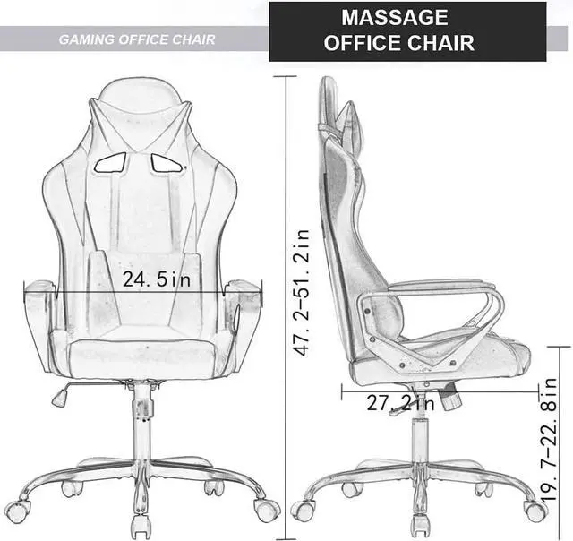 Alt view image 3 of 7 - Gaming Chair Office Chair High-Back Ergonomic Video Game Chairs for Kids Teen Adult Height Adjustable Reclining Computer Chair with Lumbar Support Armrest Headrest Game Chair - White