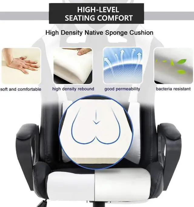 Alt view image 5 of 7 - Gaming Chair Office Chair High-Back Ergonomic Video Game Chairs for Kids Teen Adult Height Adjustable Reclining Computer Chair with Lumbar Support Armrest Headrest Game Chair - White