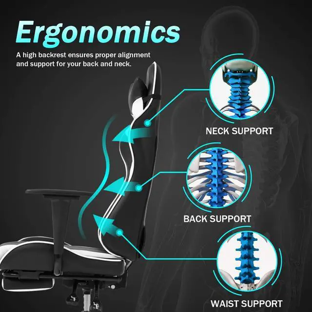 Alt view image 4 of 6 - OffiClever Ergonomic Office Leather Adjustable and Swivel Reclining High Back Computer Chair with Lumbar Support and Headrest, White