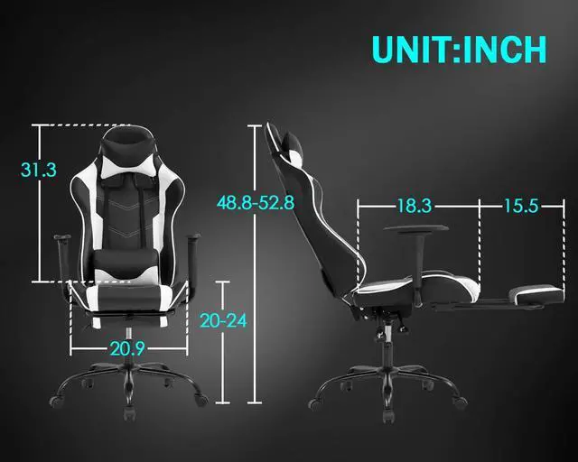 Alt view image 6 of 6 - OffiClever Ergonomic Office Leather Adjustable and Swivel Reclining High Back Computer Chair with Lumbar Support and Headrest, White