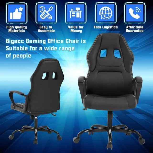 Alt view image 2 of 7 - Gaming Chair PC Computer Chair Office Chair for Adult Teen Kids, Ergonomic PU Leather Gamer Chair with Lumbar Support High Back Adjustable Rolling Swivel Desk Chair, Black, Welcome to consult