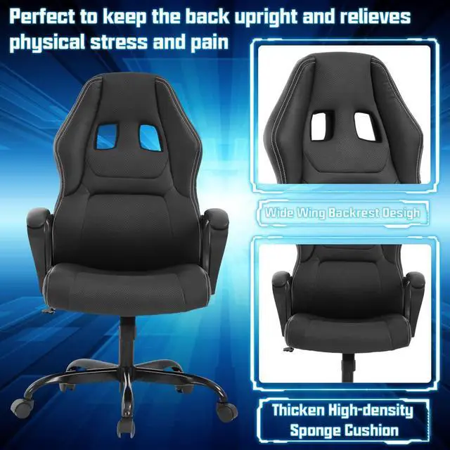 Alt view image 4 of 7 - Gaming Chair PC Computer Chair Office Chair for Adult Teen Kids, Ergonomic PU Leather Gamer Chair with Lumbar Support High Back Adjustable Rolling Swivel Desk Chair, Black, Welcome to consult