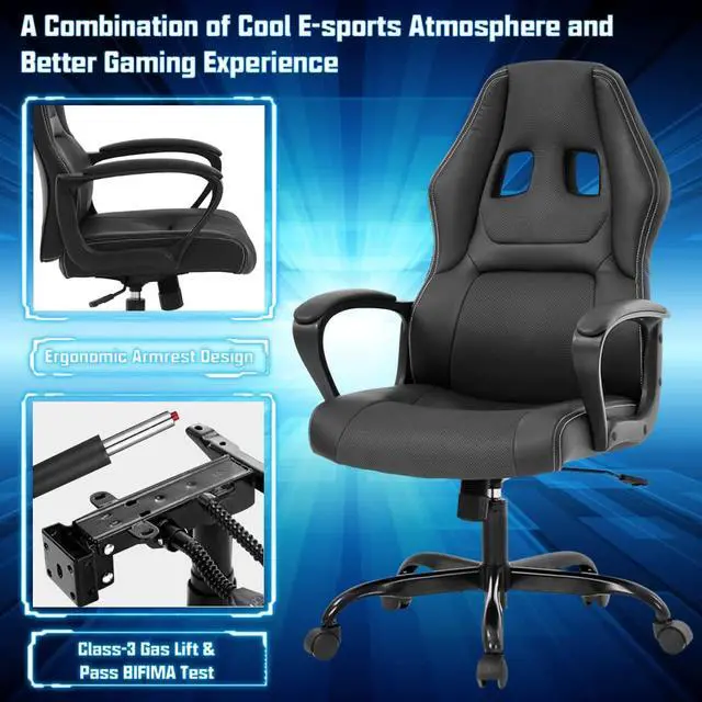 Alt view image 5 of 7 - Gaming Chair PC Computer Chair Office Chair for Adult Teen Kids, Ergonomic PU Leather Gamer Chair with Lumbar Support High Back Adjustable Rolling Swivel Desk Chair, Black, Welcome to consult