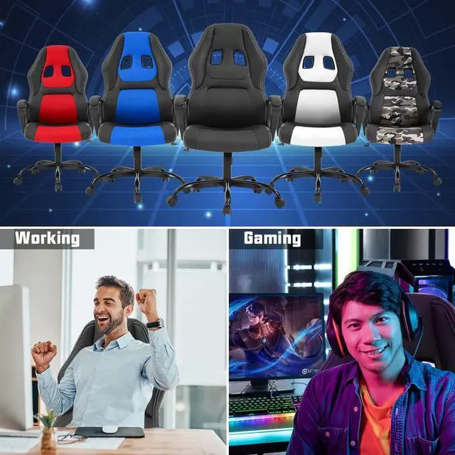Alt view image 6 of 7 - Gaming Chair PC Computer Chair Office Chair for Adult Teen Kids, Ergonomic PU Leather Gamer Chair with Lumbar Support High Back Adjustable Rolling Swivel Desk Chair, Black, Welcome to consult