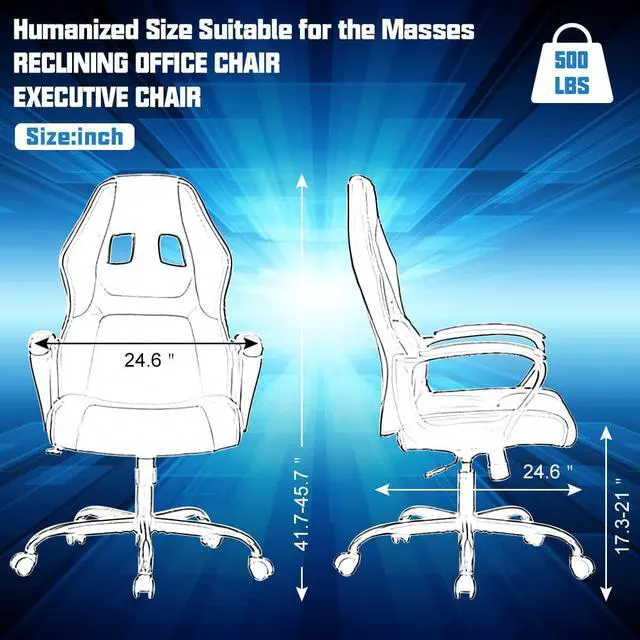 Alt view image 3 of 7 - Gaming Chair PC Office Chair Ergonomic Gamer Chair PU Leather Executive Computer Chair with Lumbar Support High Back Adjustable Rolling Swivel Desk Chair for Adult Teen, White