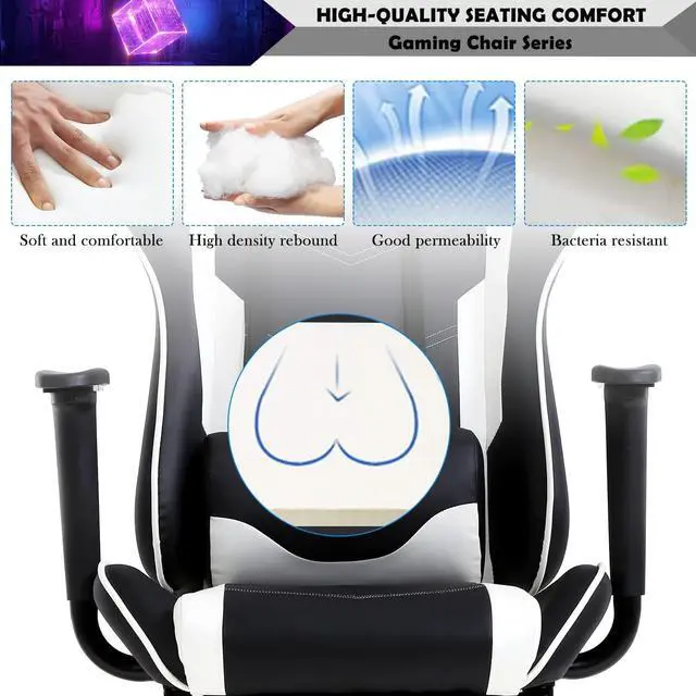 Alt view image 4 of 7 - Gaming Chair Racing Style Office Computer Game Chair Ergonomic Desk Chair with Headrest Lumbar Support,High Back Gamer Office Chair Recliner Video Game Chairs for Kids or Adults,White