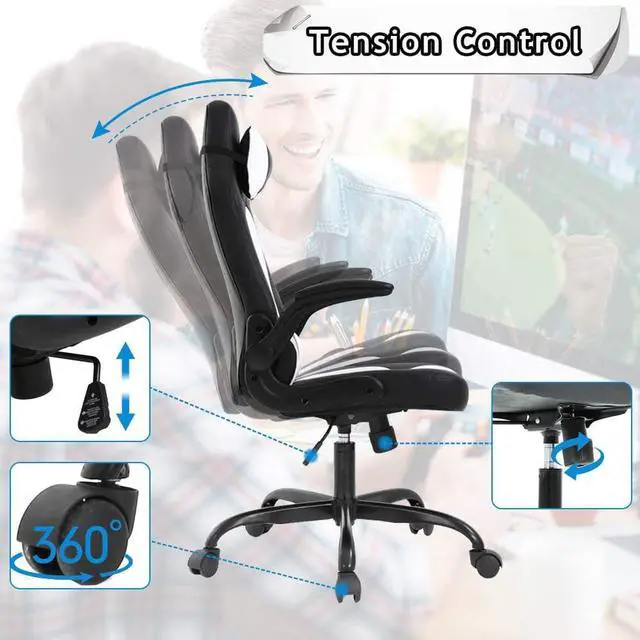 Alt view image 7 of 7 - Massage Gaming Chair Ergonomic Office Chair High Back Desk Chair PU Leather Executive Chair with Lumbar Support Headrest Armrest PC Racing Computer Chair Task Rolling Swivel Chair, White