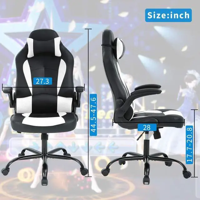 Alt view image 3 of 7 - Massage Gaming Chair Ergonomic Office Chair High Back Desk Chair PU Leather Executive Chair with Lumbar Support Headrest Armrest PC Racing Computer Chair Task Rolling Swivel Chair, White