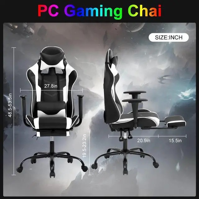 Alt view image 2 of 7 - Gaming Chair Computer Chair Ergonomic Gaming Chair with Footrest Reclining High Back Video Game Chair with Lumbar Support Headrest Armrest Swivel Seat for Women, Men (White)