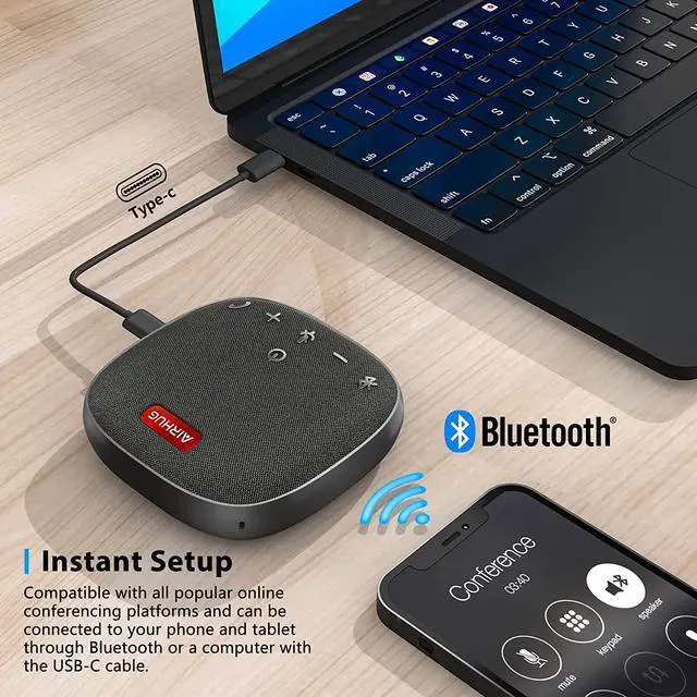 Alt view image 6 of 6 - Bluetooth Speakerphone,6 metes HD Voice Pick Up,Advanced Noise Reduction Algorithm,USB-C Plug & Play,Compatible with Zoom,MS Team,Skype,Webex