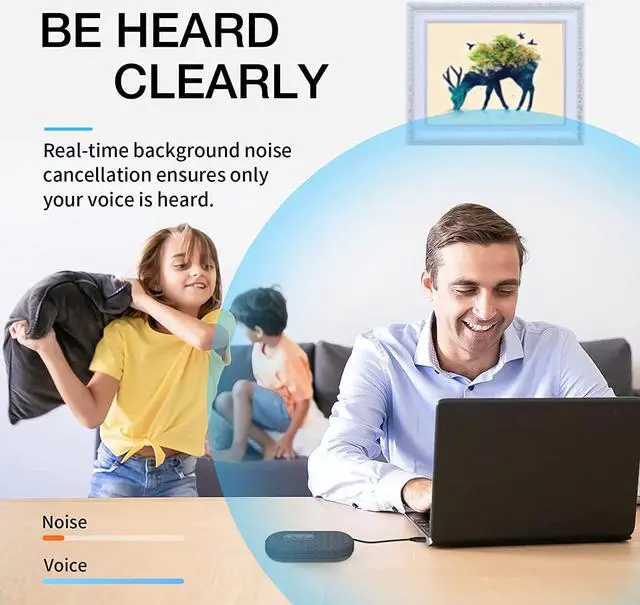 Alt view image 3 of 7 - USB Speakerphone, Conference Computer Speaker with Microphone for Virtual Meetings, 360° Voice Pickup, Echo CancellationNoise Reduction, Plug and Play, Compatible with Zoom, Teams, Skype and more