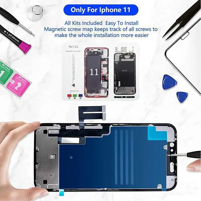 Alt view image 6 of 7 - for iPhone 11 Screen Replacement 6.1 Inch, Diykitpl 3D Touch LCD Digitizer Replacement for A2111, A2223, A2221, with Repair Tools Kit+Magnetic Screw Mats+Screen Protector+Waterproof Frame Adhesive