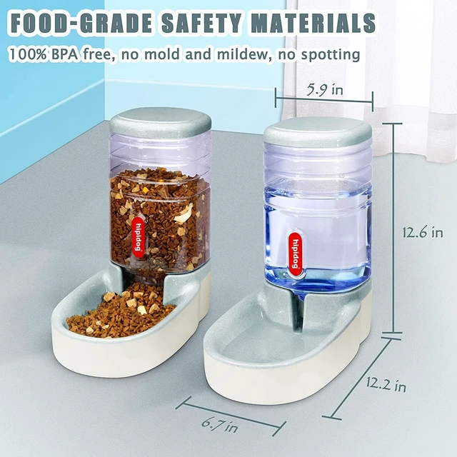 Alt view image 2 of 6 - UniqueFit Pets Cats Dogs Automatic Waterer and Food Feeder 3.8 L with 1 Water Dispenser and 1 Pet Automatic Feeder (Light Gray)