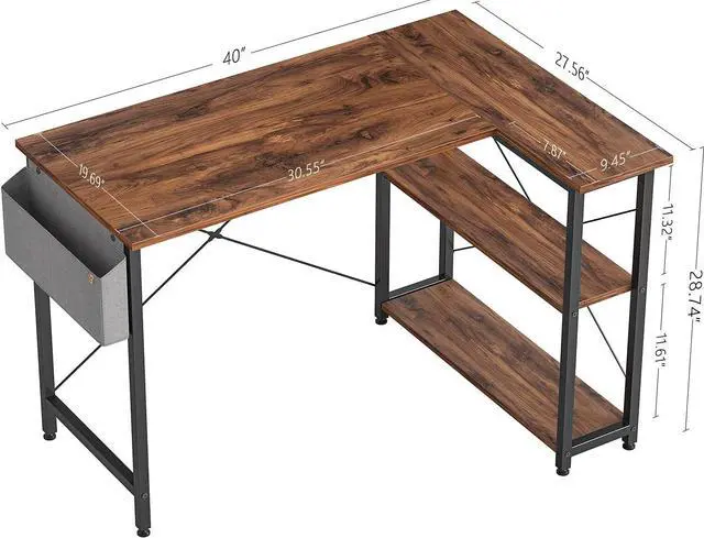 Alt view image 3 of 7 - CubiCubi 40 Inch Small L Shaped Computer Desk with Storage Shelves Home Office Corner Desk Study Writing Table, Deep Brown