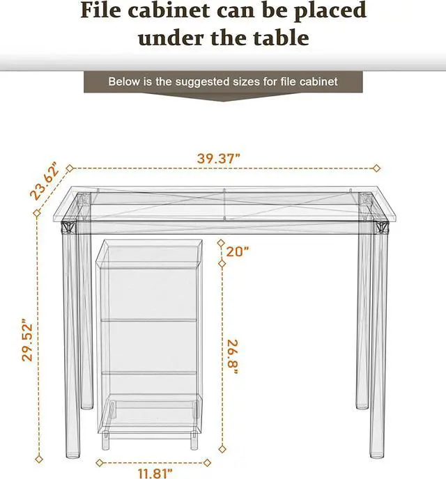 Alt view image 3 of 7 - Teraves Computer Desk/Dining Table Office Desk Sturdy Writing Workstation for Home Office (39.37, Beige + White Frame)