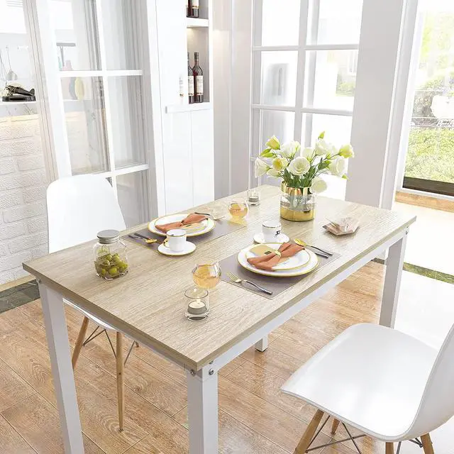 Alt view image 4 of 7 - Teraves Computer Desk/Dining Table Office Desk Sturdy Writing Workstation for Home Office (39.37, Beige + White Frame)