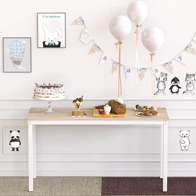 Alt view image 5 of 7 - Teraves Computer Desk/Dining Table Office Desk Sturdy Writing Workstation for Home Office (39.37, Beige + White Frame)