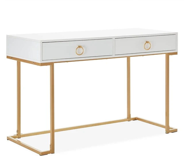 Alt view image 7 of 7 - BELLEZE Vanity Desk with 2 Drawers, 45 Inch Computer Desk Mordern Vanity Makeup Dressing Table Home Office Desk Laptop Study Writing Table with Gold Metal Frame, White