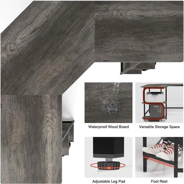 Alt view image 5 of 7 - Teraves Modern L Shaped Desk with Shelves,64.84" Gaming Computer Desk for Home Office,Corner Desk with Desktop (Black Oak+Black Frame, Large+4 Tier Shelves)