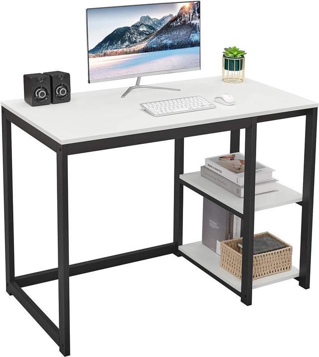 SINPAID Computer Desk 40 inches with 2-Tier Shelves Sturdy Home Office Desk  with Large Storage Space Modern Gaming Desk Study Writing Laptop Table,  White Desk 