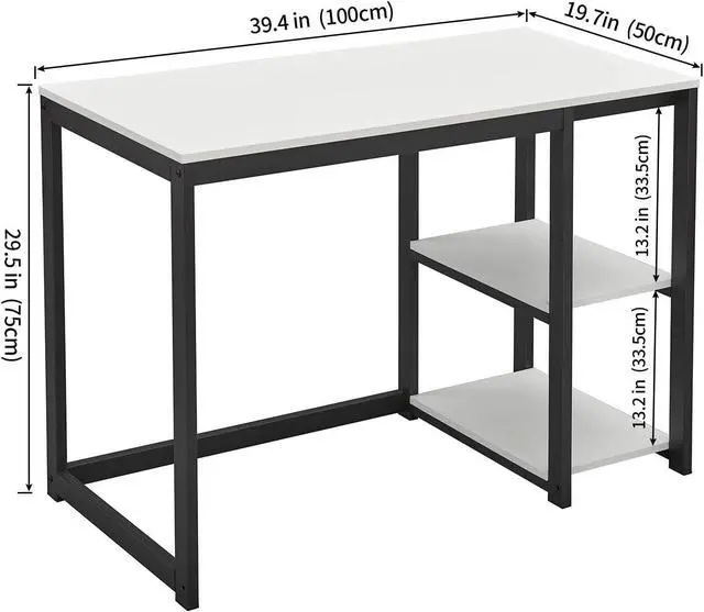 Alt view image 3 of 6 - SINPAID Computer Desk 40 inches with 2-Tier Shelves Sturdy Home Office Desk with Large Storage Space Modern Gaming Desk Study Writing Laptop Table, White Desk