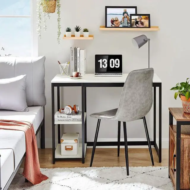 Alt view image 4 of 6 - SINPAID Computer Desk 40 inches with 2-Tier Shelves Sturdy Home Office Desk with Large Storage Space Modern Gaming Desk Study Writing Laptop Table, White Desk