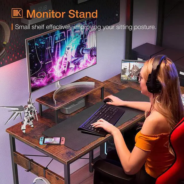 Alt view image 7 of 7 - ODK Small L Shaped Computer Desk with Reversible Storage Shelves, 58 Inch L-Shaped Corner Desk with Monitor Stand for Small Space, Modern Simple Writing Study Table for Home Office, Rustic Brown