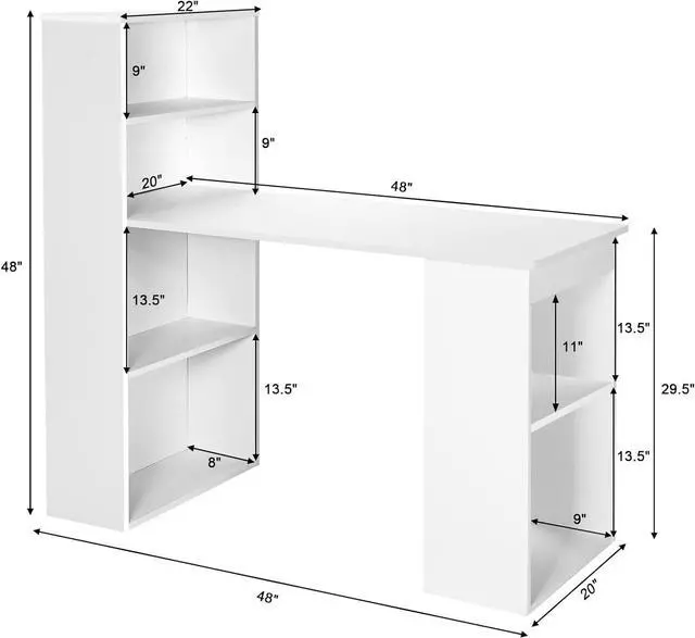 Alt view image 3 of 7 - IFANNY White Computer Desk w/Bookshelf, Modern Home Office Desk w/Storage Shelves & CPU Stand, Space-Saving Design, Compact Corner Computer Workstation for Small Spaces