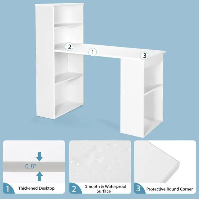 Alt view image 7 of 7 - IFANNY White Computer Desk w/Bookshelf, Modern Home Office Desk w/Storage Shelves & CPU Stand, Space-Saving Design, Compact Corner Computer Workstation for Small Spaces