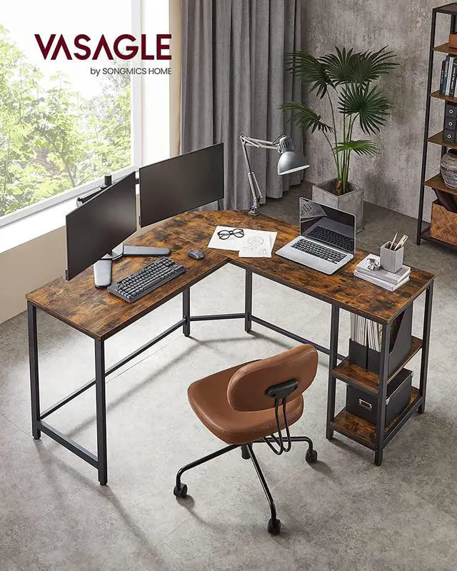 Alt view image 2 of 7 - VASAGLE L-Shaped Computer Desk, Corner Desk, 54-Inch Writing Study Workstation, Rustic Brown and Black ULWD72X