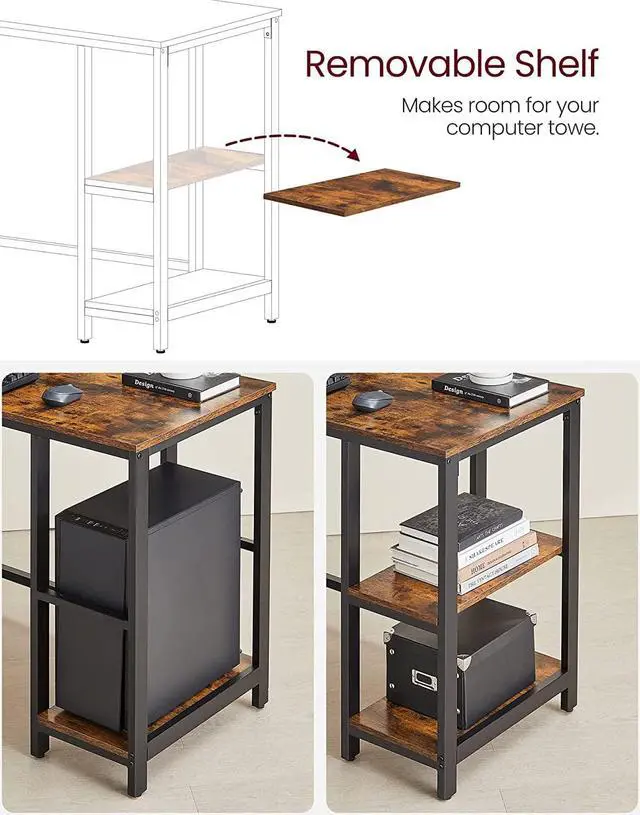 Alt view image 4 of 7 - VASAGLE L-Shaped Computer Desk, Corner Desk, 54-Inch Writing Study Workstation, Rustic Brown and Black ULWD72X