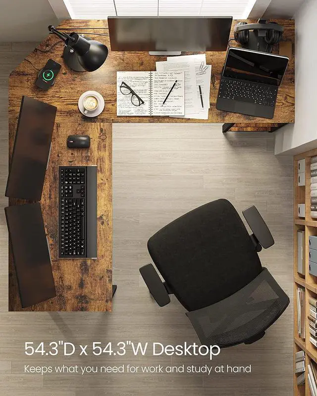 Alt view image 5 of 7 - VASAGLE L-Shaped Computer Desk, Corner Desk, 54-Inch Writing Study Workstation, Rustic Brown and Black ULWD72X