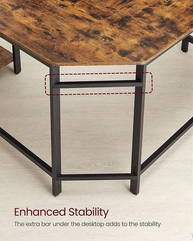 Alt view image 6 of 7 - VASAGLE L-Shaped Computer Desk, Corner Desk, 54-Inch Writing Study Workstation, Rustic Brown and Black ULWD72X