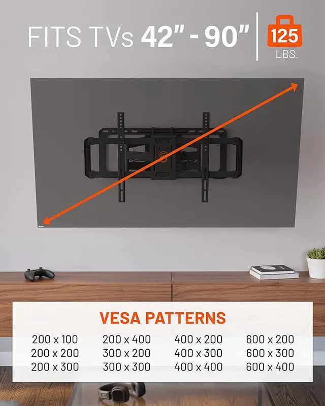 Alt view image 2 of 7 - TV Wall Mount for Large TVs Up to 90" - Full Motion with Smooth Swivel, Tilt, & Extension - Universal Design Works with Samsung, Vizio, LG & More - Includes Hardware & Wall Drilling Template