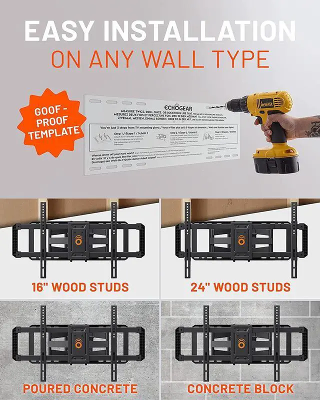 Alt view image 3 of 7 - TV Wall Mount for Large TVs Up to 90" - Full Motion with Smooth Swivel, Tilt, & Extension - Universal Design Works with Samsung, Vizio, LG & More - Includes Hardware & Wall Drilling Template