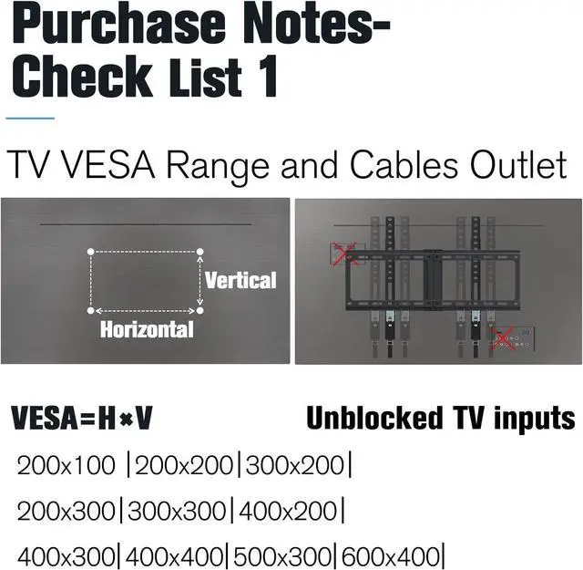 Alt view image 4 of 7 - Mounting Dream TV Mount Fixed for Most 42-84 Inch Flat Screen TVs, TV Wall Mount Bracket up to VESA 600 x 400mm and 132 lbs - Fits 16"/18"/24" Studs - Low Profile and Space Saving MD2163-K