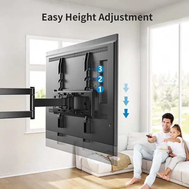 Alt view image 2 of 7 - Pipishell Full Motion TV Wall Mount for Most 26-60 inch Flat & Curved TVs up to 77 lbs, Adjustable Bracket Height, Single Articulating Arm, Extension, Max VESA 400x400mm, PIMF9