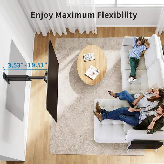 Alt view image 6 of 7 - Pipishell Full Motion TV Wall Mount for Most 26-60 inch Flat & Curved TVs up to 77 lbs, Adjustable Bracket Height, Single Articulating Arm, Extension, Max VESA 400x400mm, PIMF9
