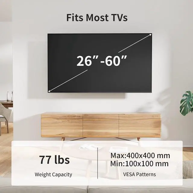 Alt view image 4 of 7 - Pipishell Full Motion TV Wall Mount for Most 26-60 inch Flat & Curved TVs up to 77 lbs, Adjustable Bracket Height, Single Articulating Arm, Extension, Max VESA 400x400mm, PIMF9