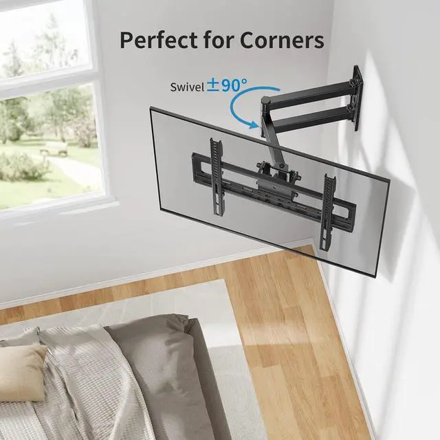 Alt view image 3 of 7 - Pipishell Full Motion TV Wall Mount for Most 26-60 inch Flat & Curved TVs up to 77 lbs, Adjustable Bracket Height, Single Articulating Arm, Extension, Max VESA 400x400mm, PIMF9