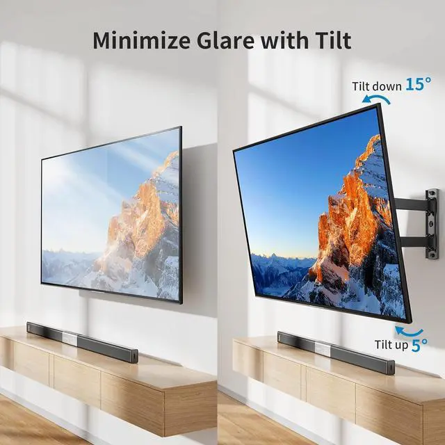 Alt view image 7 of 7 - Pipishell Full Motion TV Wall Mount for Most 26-60 inch Flat & Curved TVs up to 77 lbs, Adjustable Bracket Height, Single Articulating Arm, Extension, Max VESA 400x400mm, PIMF9