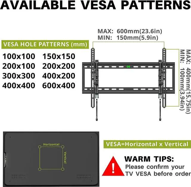 Alt view image 5 of 7 - Advanced Tilt Wall Mount for Most 42-90 inch TVs, Easy to Install Extension TV Mount Extending to 7 inch, Universal Bracket Up to 24'' Studs, VESA 600 x 400mm and 120lbs