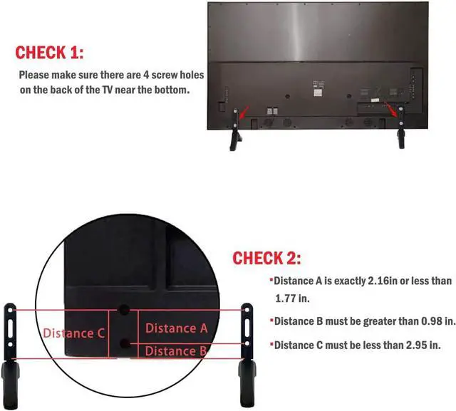 Alt view image 3 of 6 - Universal TV Stand, Base Table Top TV Stand, TV Legs, TV Pedestal Feet for Vizio Samsung LG TCL Televisions with Mounting Holes Distance 2.16in/5.5cm or Within 1.77in/4.5cm