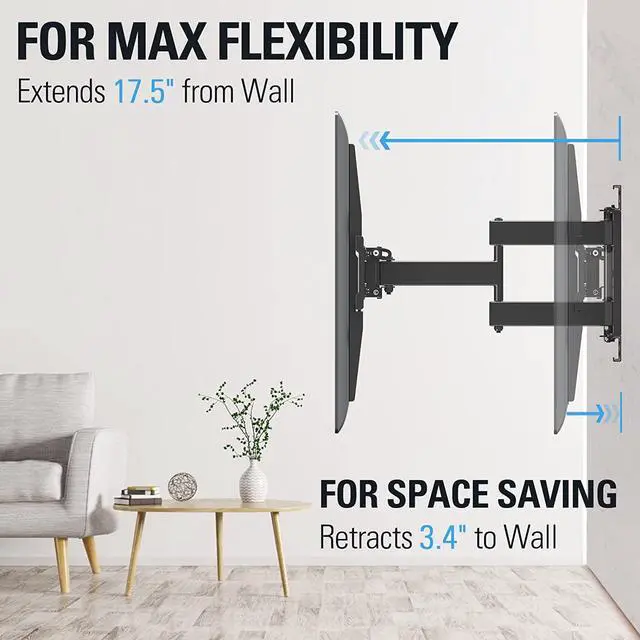 Alt view image 3 of 7 - TV Mount Full Motion TV Wall Mount for Most 32-65 Inch Flat Screen TV, Wall Mount TV Bracket with Dual Arms, Max VESA 400x400mm and 99 LBS, Fits 16", 18", 24" Studs MD2380-24K TV Mounts