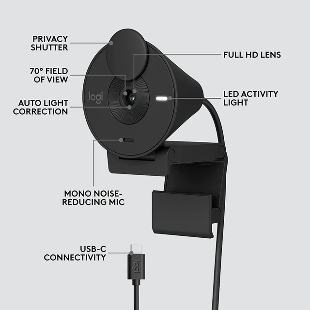 Alt view image 6 of 7 - Brio 301 Full HD 1080p Webcam for Streaming and Meetings - Black