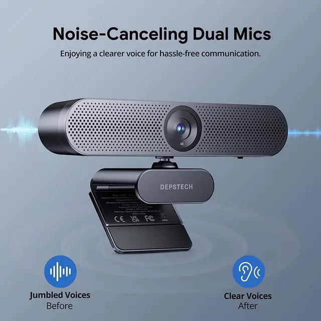 Alt view image 4 of 7 - DEPSTECH Webcam 4K, DW50 Webcam with Remote, Compatible with Sony Sensor, Noise-Canceling Dual Mics Computer Camera, Auto-Focus, Low Light Correction Ideal for Streaming,Teams,OBS, PC,Laptop,Desktop