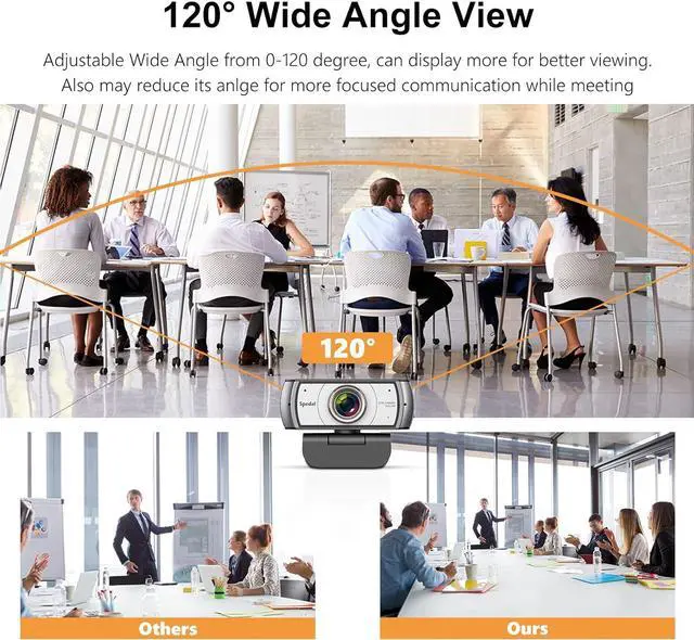 Alt view image 2 of 7 - Wide Angle Webcam,120 Degree Large View Spedal 920 Pro Video Conference Camera, Full HD 1080P Live Streaming Web Cam with Built-in Microphone, USB Webcam for Mac, PC, Laptop and Desktop
